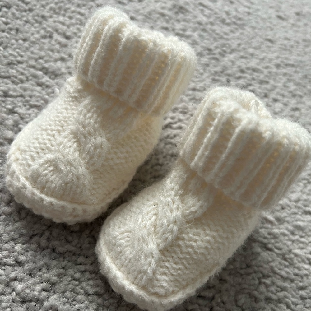 Baby Cable Knitted Slippers - Off-White